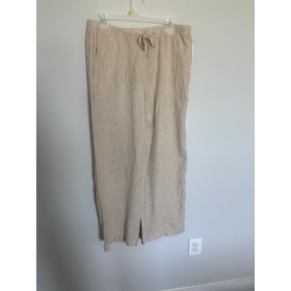 NWT GAP Pull On Wide Leg Linen Blend Pants Womens Medium Beige Coastal Casual